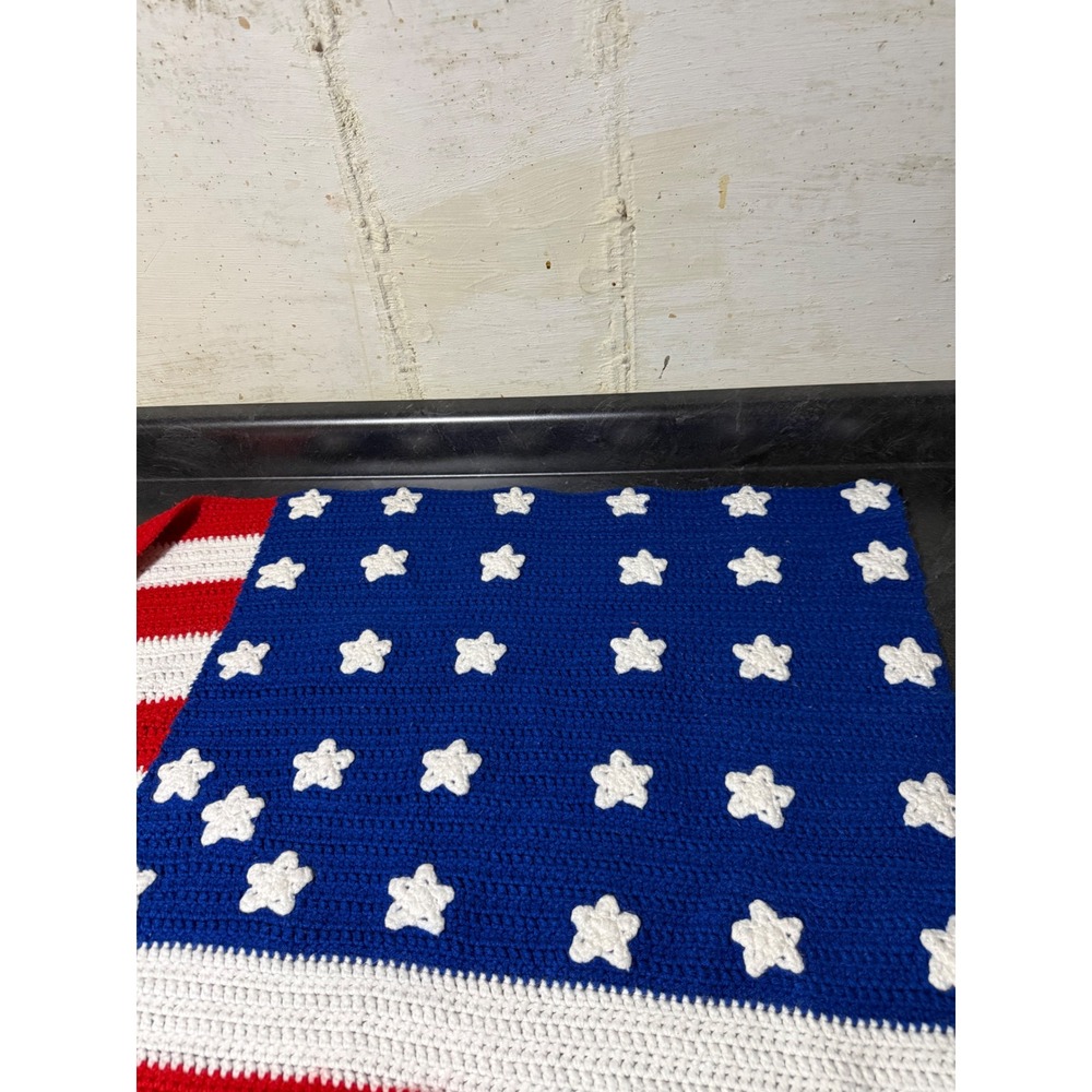 Handmade Crochet American Flag Blanket Stars and Stripes Patriotic Throw 66x42